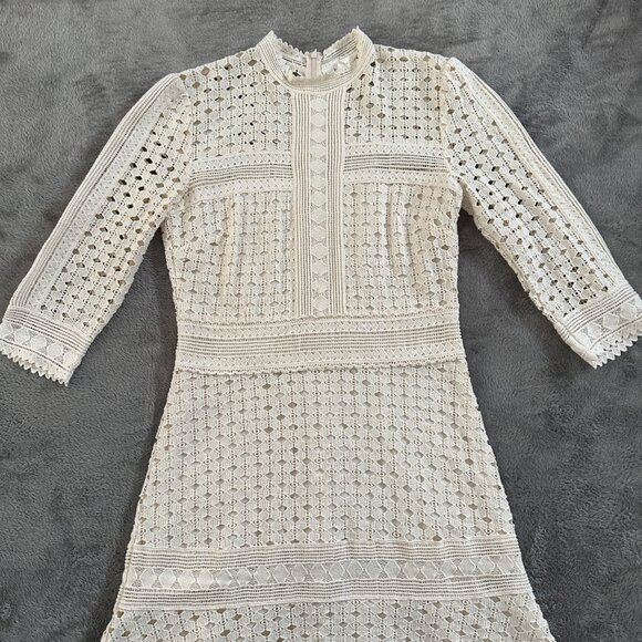 Ba&Sh Crochet Lady Cocktail Dress Ecru Cotton Lace Women's size 2 Medium Bash - Picture 2 of 6